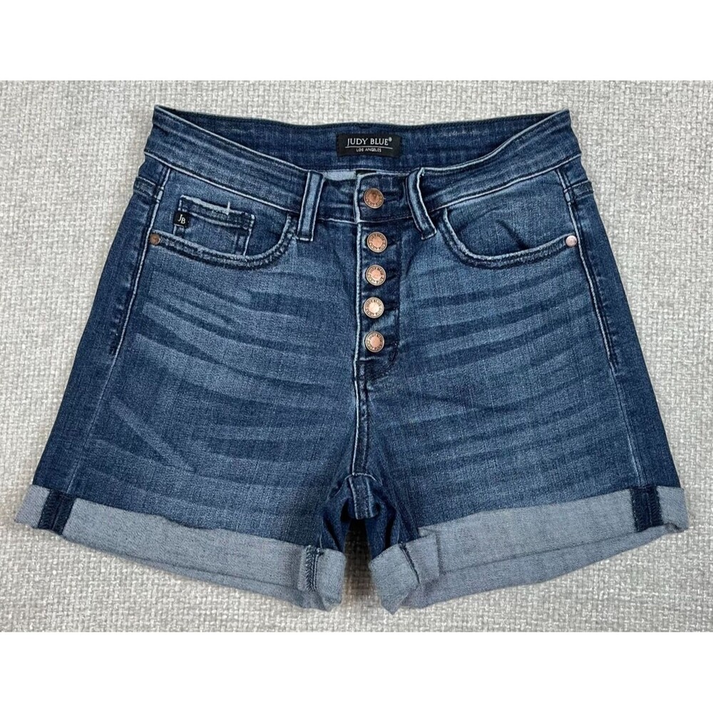 Judy Blue Jean Shorts Women's Size Medium Blue Denim Mid Rise Button Fly Cuffed
